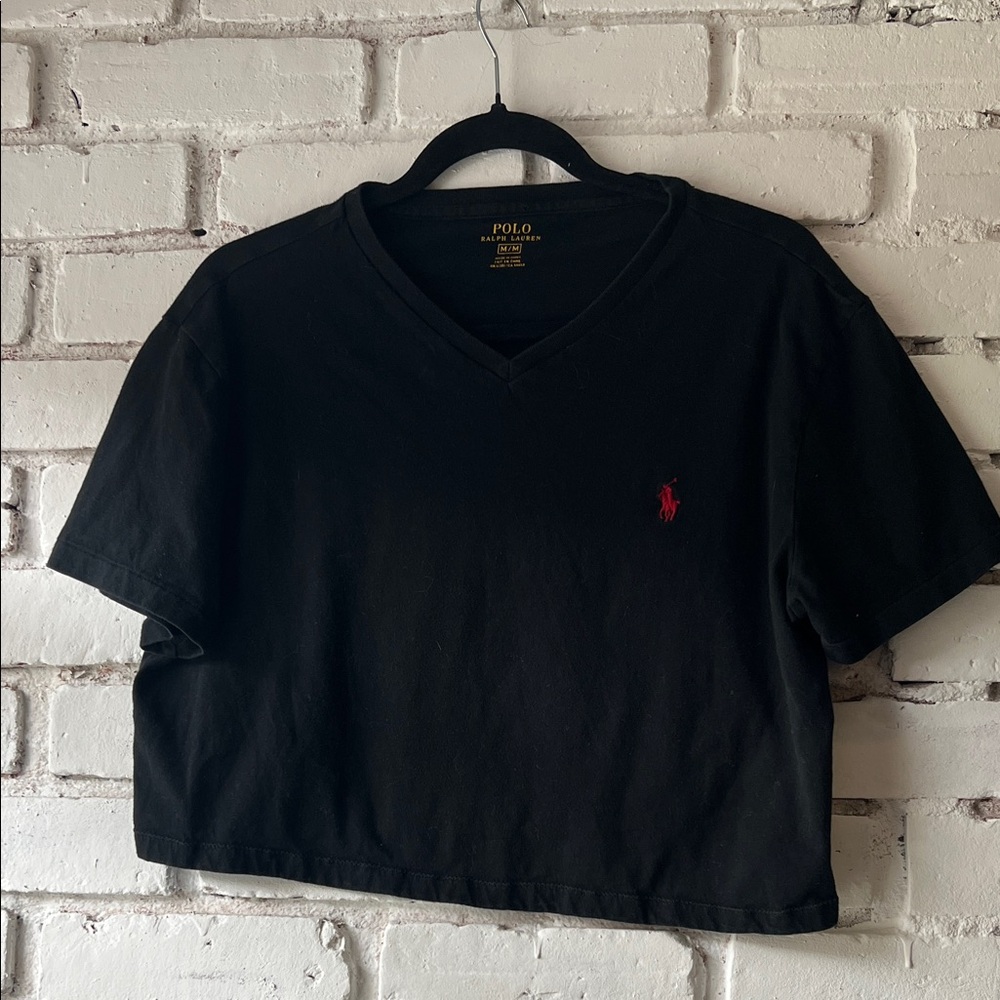 Polo Ralph Lauren Black Cropped T-Shirt red embroider - Picture 1 of 5